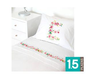 Juego sábanas 1.5 plazas 200 hilos Letras vintage E blanco