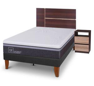 Cama europea Curve Ortopedic Advance 1.5 plazas Enio + respaldo + velador Cic