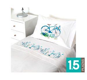 Juego Sábanas 1.5 plazas Bici Azul blanco
