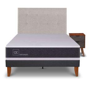 Cama europea Curve New Ortopedic 1.5 plazas Tigris + 1 respaldo + 1 velador Cic