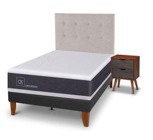 Cama europea Curve New Ortopedic 1.5 plazas Tigris + 1 respaldo + 1 velador Cic