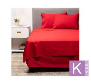 Cubre colchón King + Juego de sábanas + Faldón rojo