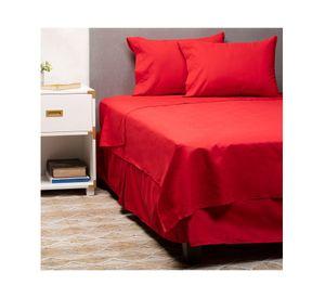 Cubre colchón King + Juego de sábanas + Faldón rojo