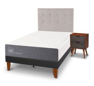 Cama europea Curve Smart 1.5 plazas + respaldo + velador gris perla Cic