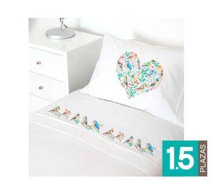 Juego Sábanas 1.5 plazas Pajaritos blanco