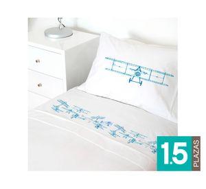 Juego Sábanas 1.5 plazas Aviones blanco