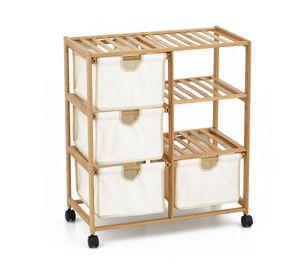 Organizador 4 cajones con ruedas bamboo/tela
