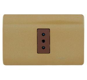 Placa armada tomacorriente 10A 2P+T Génesis dorado Schneider