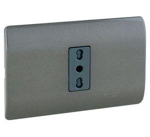 Placa armada tomacorriente 10/16A 2P+T Génesis humo Schneider