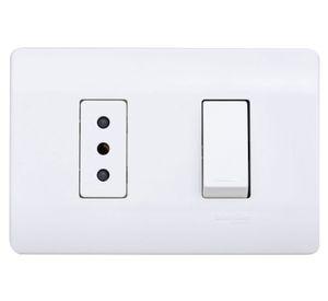 Placa armada interruptor 9/12 + tomacorriente 10A Génesis blanco Schneider
