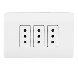 Placa armada tomacorriente triple 10A 2P+T Génesis blanco Schneider