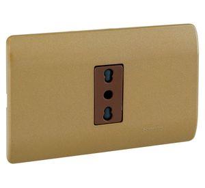 Placa armada tomacorriente 10/16A 2P+T Génesis dorado Schneider