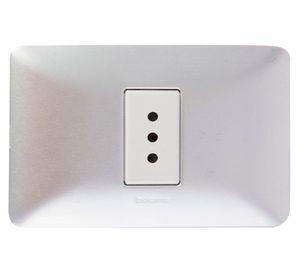 Toma 2 polo tierra 10a armada placa aluminio 250v gris Bticino