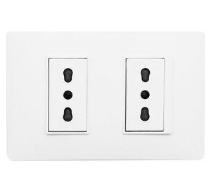 Placa armada tomacorriente doble 10/16A 2P+T Luzica blanco Bticino