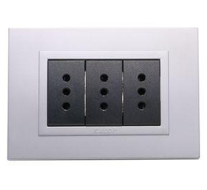 Placa armada tomacorriente triple 10/15A Zen negro/plata Kalop