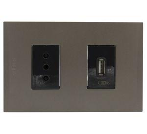 Placa armada tomacorriente 10A 2P+T + USB 10A Nóbile terra Bticino