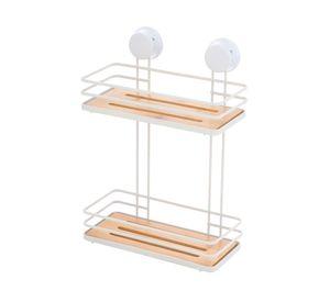 Organizador ducha 2 niveles blanco/bambú