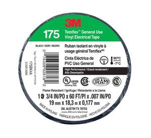 Cinta eléctrica 19 mm 18 m Temflex 175 negro 3M