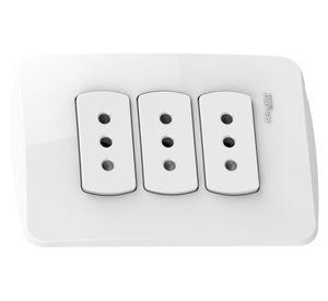 Placa armada tomacorriente triple 2P+T 10A Miluz blanco Schneider