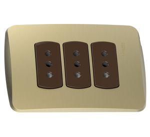 Placa armada tomacorriente triple 2P+T 10A Miluz dorado Schneider