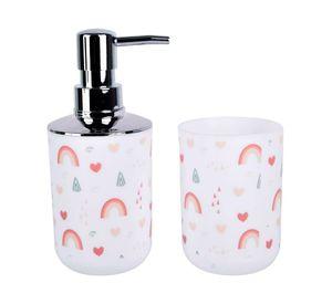 Accesorios baño rosa/blanco 2 piezas