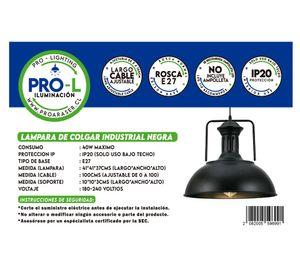 Lámpara colgar E27 1L 41 cm Industrial negro