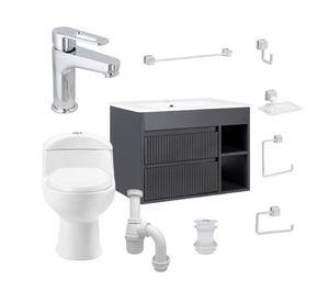 Mueble vanitorio Paris 60 cm texturado dark grey + WC + grifería + desagüe/sifón + accesorios