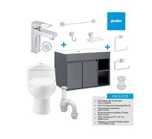 Mueble vanitorio Lille 70 cm dark grey + WC + grifería + desagüe/sifón + accesorios