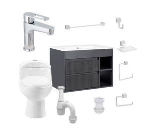 Mueble vanitorio Paris 70 cm texturado dark grey + WC + grifería + desagüe/sifón + accesorios