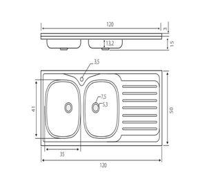 Lavaplatos doble sobreponer derecha 120 cm Briggs