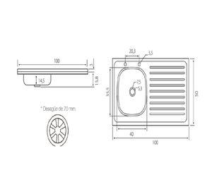 Lavaplatos sobreponer derecha 100 cm Briggs