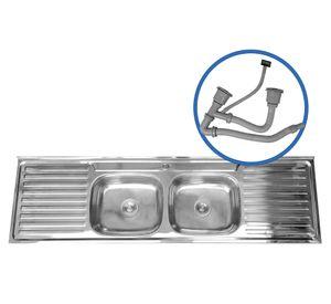 Lavaplatos doble sobreponer 18050 plateado 180x50x16 cm
