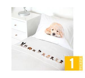 Juego de sábanas 1 plaza 200H Animal friend blanco