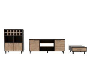 Rack TV 65'' + bar + mesa de centro Kaia wengue/miel TuHome