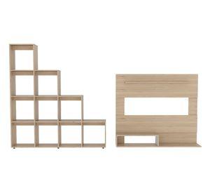 Panel TV 55'' + biblioteca escalera Beijing rovere/blanco TuHome