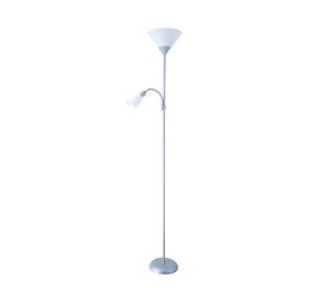 Lámpara pie 2L E27/E14 blanco/plateado