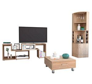 Bar esquinero + rack extensible TV 40'' + mesa centro Beijing rovere TuHome
