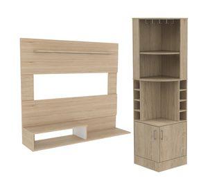 Bar esquinero Syrah + panel TV 55'' Beijing rovere/blanco TuHome