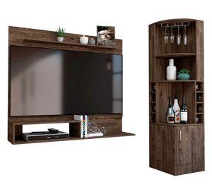 Bar esquinero Syrah + panel TV 55'' Beijing coñac TuHome