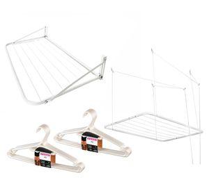 Pack 2 tendederos techo muro + 2 set colgadores