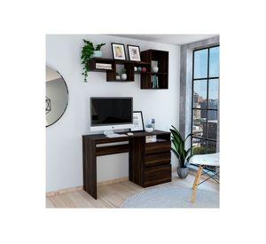 Escritorio 3 cajones Office 7 + repisa Wall 1A habano TuHome