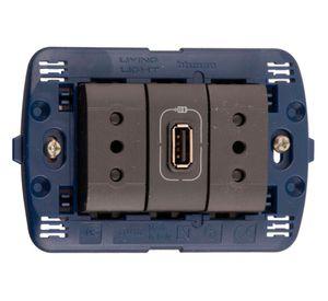 Placa semiarmada toma doble + USB antracita Bticino