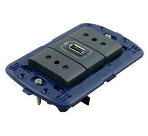 Placa semiarmada toma doble + USB antracita Bticino