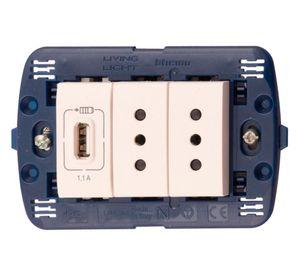 Placa semiarmada toma doble + USB Tech Bticino