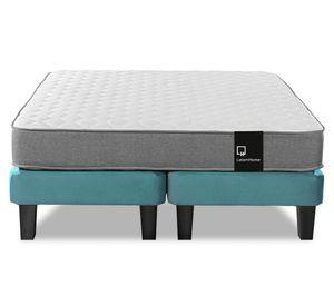 Cama europea 2 plazas Zen Best base dividida tela turquesa