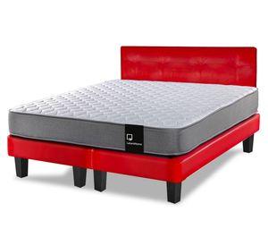 Cama europea 2 plazas Zen Best base dividida PU + respaldo rojo