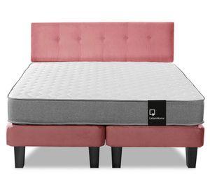 Cama europea 2 plazas Zen Best base dividida tela + respaldo rosa
