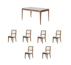 Comedor Addar 6 sillas Saga ratan blanco/beige
