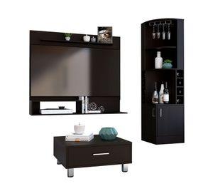 Bar esquinero Syrah + panel TV 55'' + mesa centro Beijing wengue TuHome