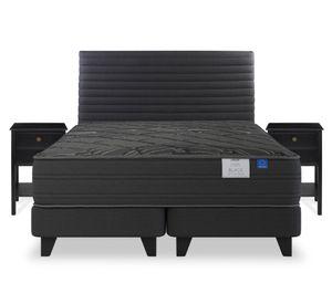Cama europea Black king base dividida + respaldo Modern grafito + velador Rover
